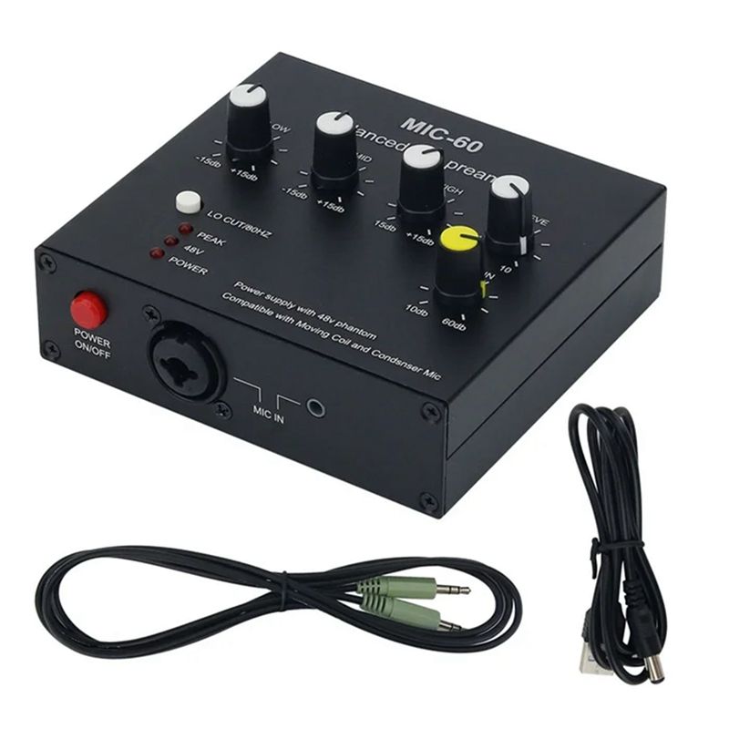 MIC-60 Equalizzatore a 3 bande Preamplificatore microfonico bilanciato Preamplificatore microfonico con CC e cavo_voghion.com