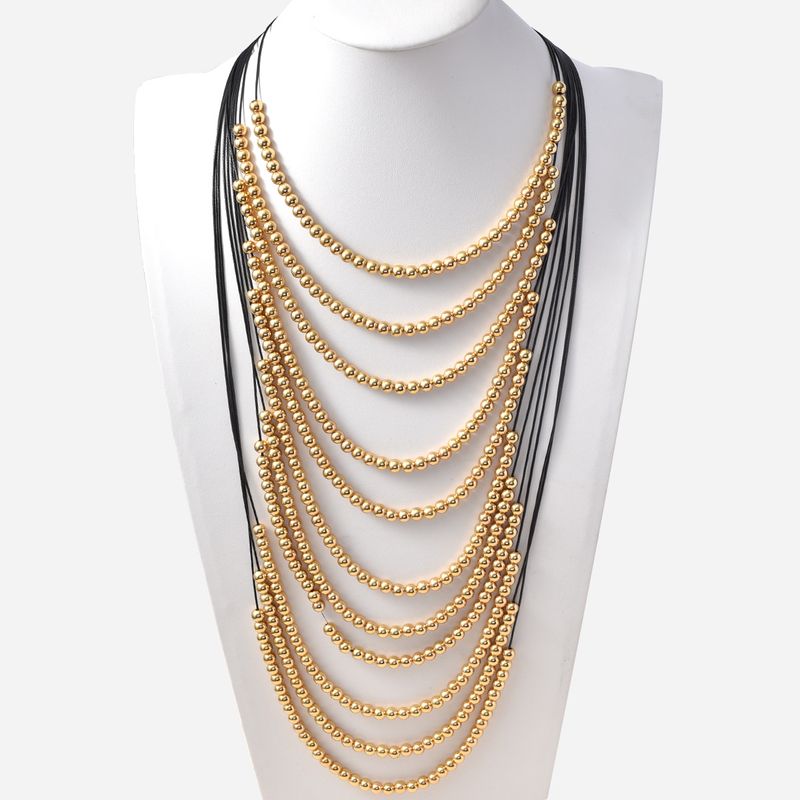 Collana da donna hip-hop con catena lunga e personalità, esagerata, multistrato, in oro e argento, stile bohémien, per perle_voghion.com