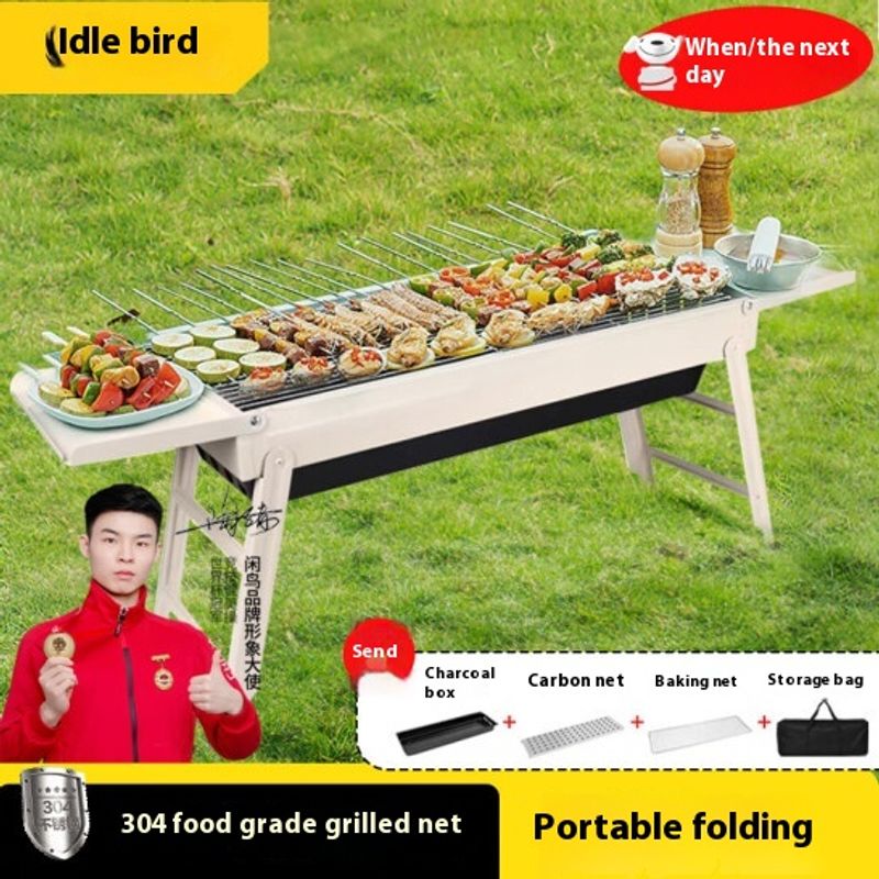 Āra pārnēsājams grila plaukts mājsaimniecības nerūsējošā tērauda saliekamais grila šķīvis liela pagalma kempinga ogles_voghion.com