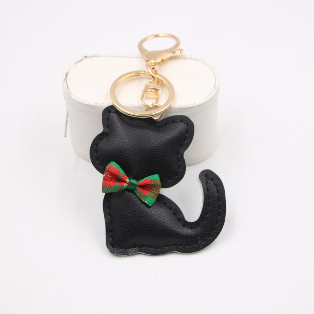 Novo Gato Gravata Borboleta Couro Chaveiro Bolsa Charme Mochila Acessório Carteira Pingente_voghion.com