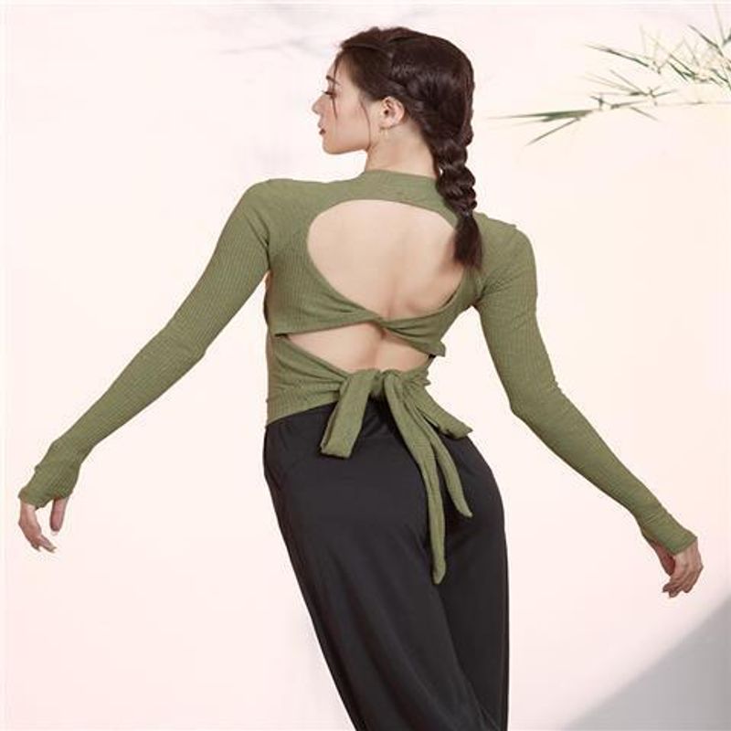 Yoga suit with chest cushion, long sleeved T-shirt for women, modern dance, backless cross slimming, sexy sports and_voghion.com