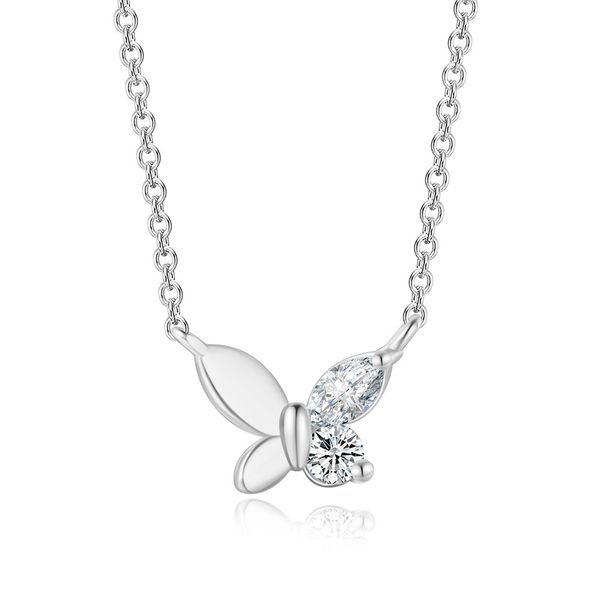 Collana con ciondolo a farfalla semplice e compatta per donna, con graziosi animali in zirconi intarsiati, catena per clavicola, gioielli all'ingrosso_voghion.com