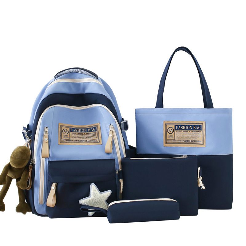 Damentaschen Neuer Studentenrucksack mit vierteiligem Set in Kontrastfarbe, große Kapazität, Freizeitrucksack, multifunktionaler Studentenrucksack_voghion.com