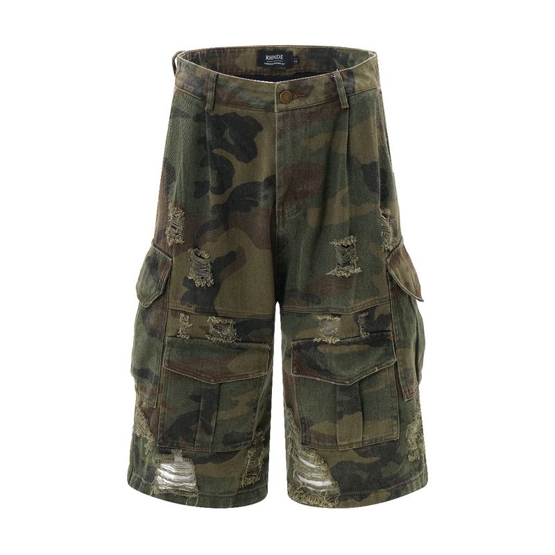 Pantaloni da uomo strappati, strappati, in pietra, vecchi e mimetici, American Street, pantaloncini da lavoro larghi e strappati_voghion.com