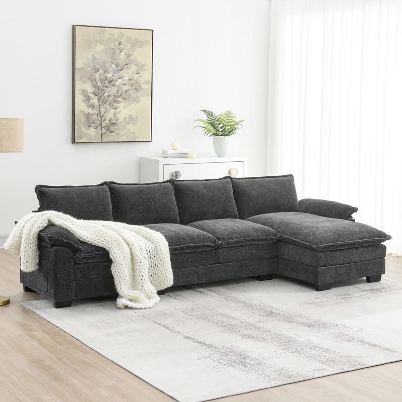 [VIDEO provided][New]118*55" Modern L-shaped Chenille Cloud Sofa with Double Seat Cushions,5-seat Upholstered Indoor Furniture,Sleeper Sofa Couch with_voghion.com