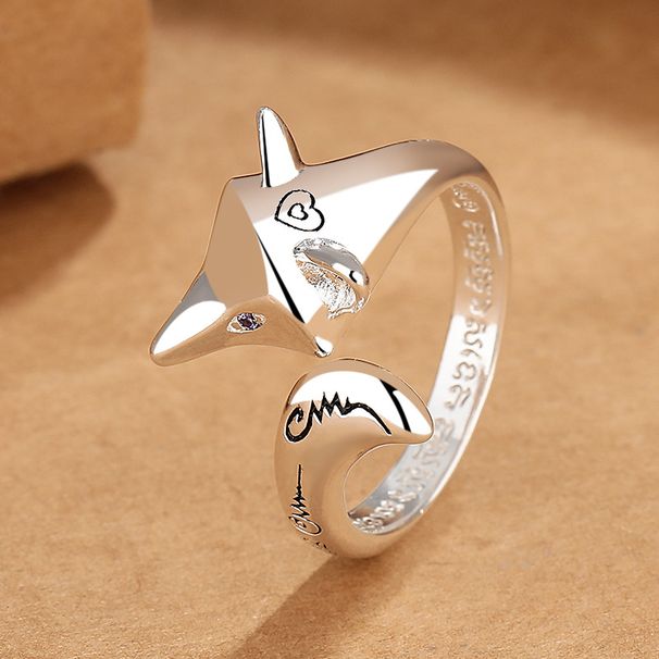 Amuleto buddista Azan Benedizione Volpe cubana per donna Versatile anello regolabile per dito indice in stile vintage tinto nero_voghion.com