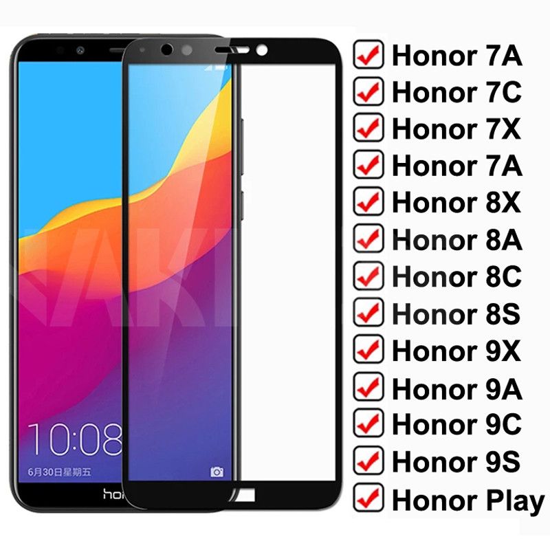 9D Protective Glass For Huawei Honor 7A 7C 7X 7S Full Cover Tempered Glass Honor 8X 8A 8C 8S 9X 9A 9C 9S Play Screen Protector_voghion.com