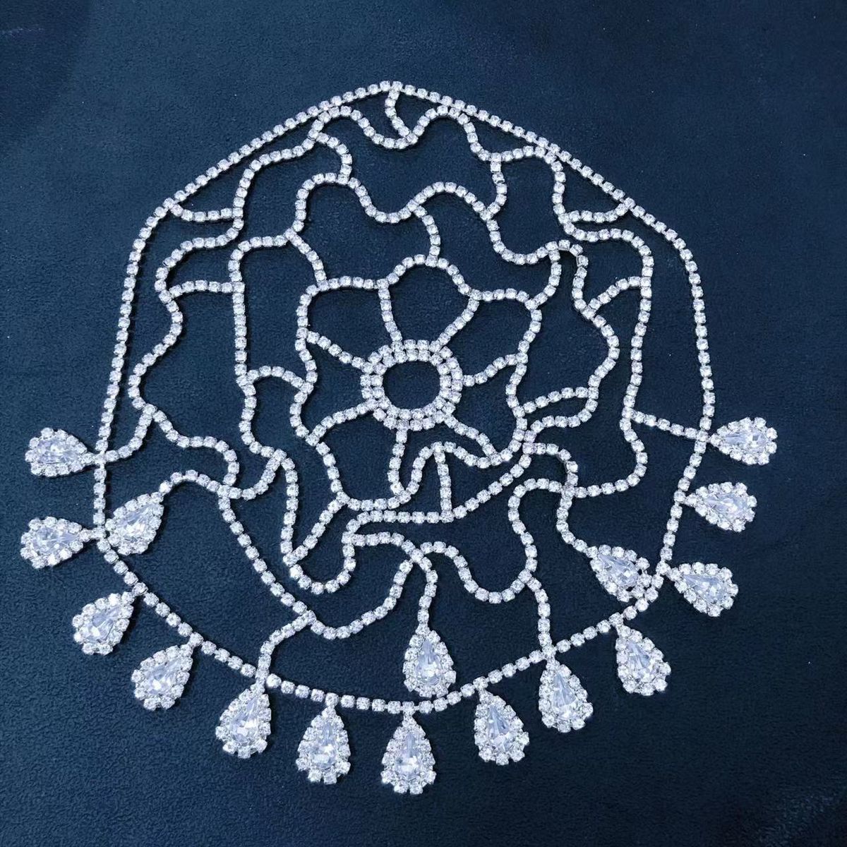 Fashion rhinestone forehead chain mesh water drop headband performance hair cap jewelry_voghion.com