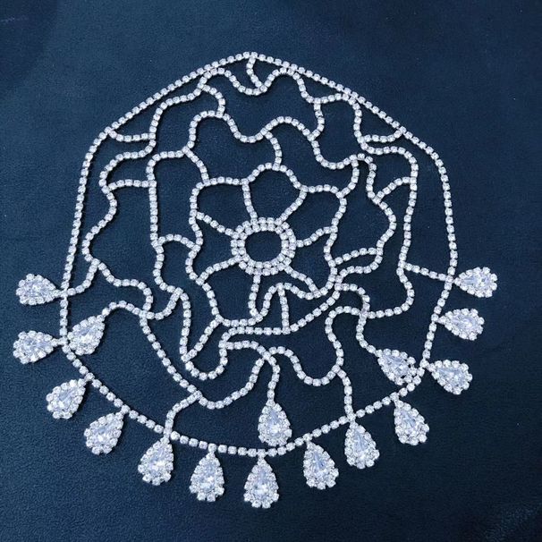 Fashion rhinestone forehead chain mesh water drop headband performance hair cap jewelry_voghion.com