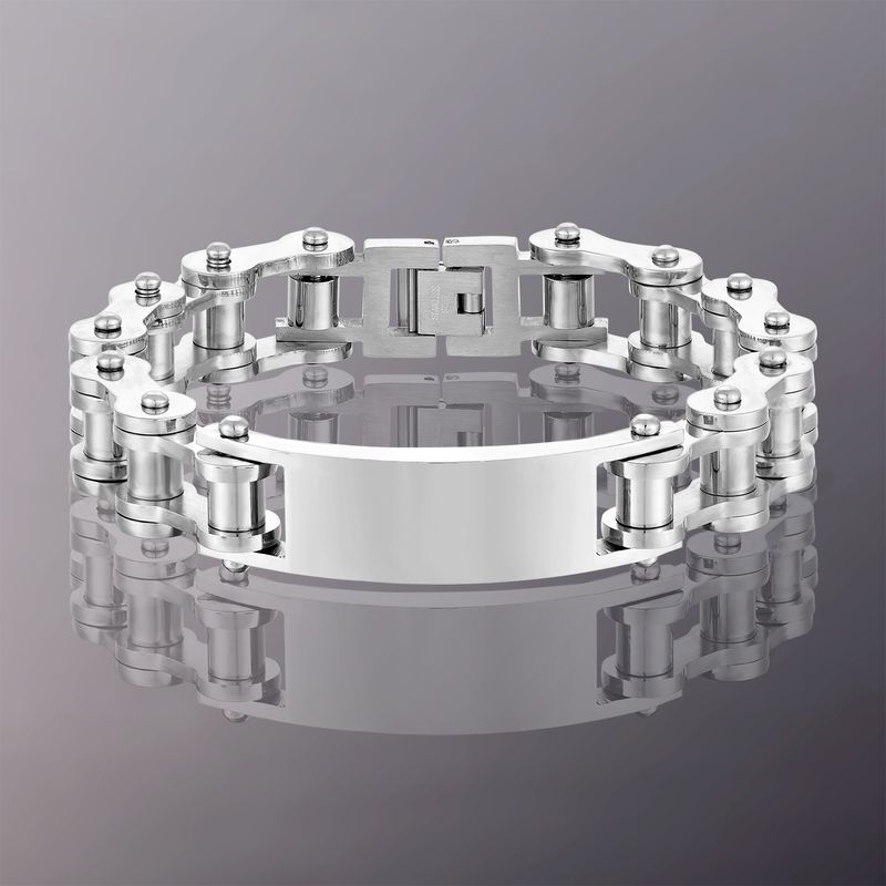 Bracciale da uomo in acciaio inossidabile con catena per bicicletta, in titanio e acciaio, liscio_voghion.com