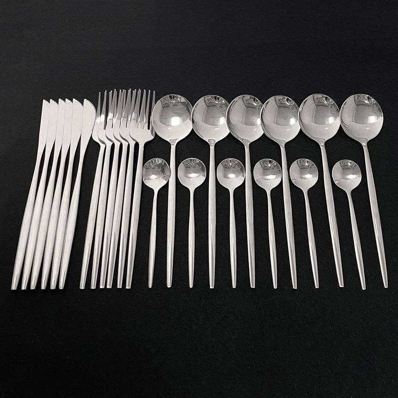 Colorful Mirror Cutlery - 24-Piece Gold Tableware_voghion.com