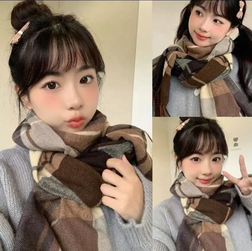 I mitation cashmere plaid caldo coppia studente versatile JK uniforme versione coreana Instagram ragazza sciarpa scialle invernale_voghion.com