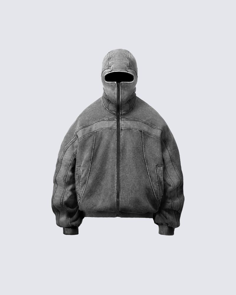 Felpa con cappuccio e zip da uomo, stile streetwear, invernale, stile hip hop, oversize, con orlo a coste_voghion.com