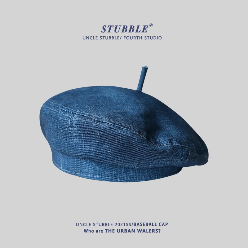 Korean Version Of Ins Style Blue Denim Beret For Girls Four Seasons Internet Celebrity Street Shooting Painter Hat Japanese Retro Hat_voghion.com