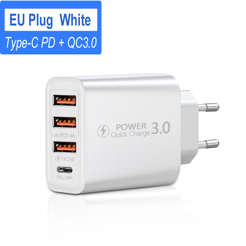 USB 60W Type C Charger PD Quick Charge 4-Port Mobile Wall Charger Adapter for iPhone 13 12 Pro Max Samsung QC      harger _voghion.com