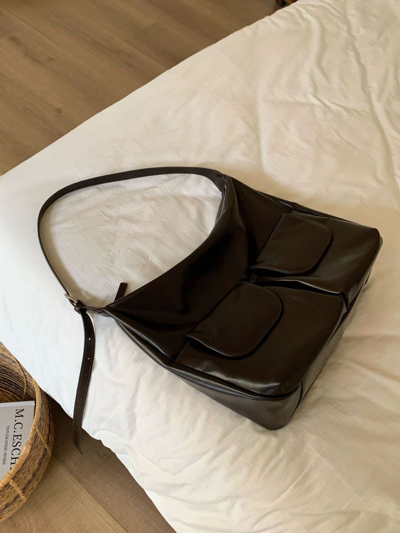 2025 New Korean Customized Double Pockets Lazy Soft Leather Shoulder Large Casual Satchel Fashionable Versatile Leisure Daily_voghion.com