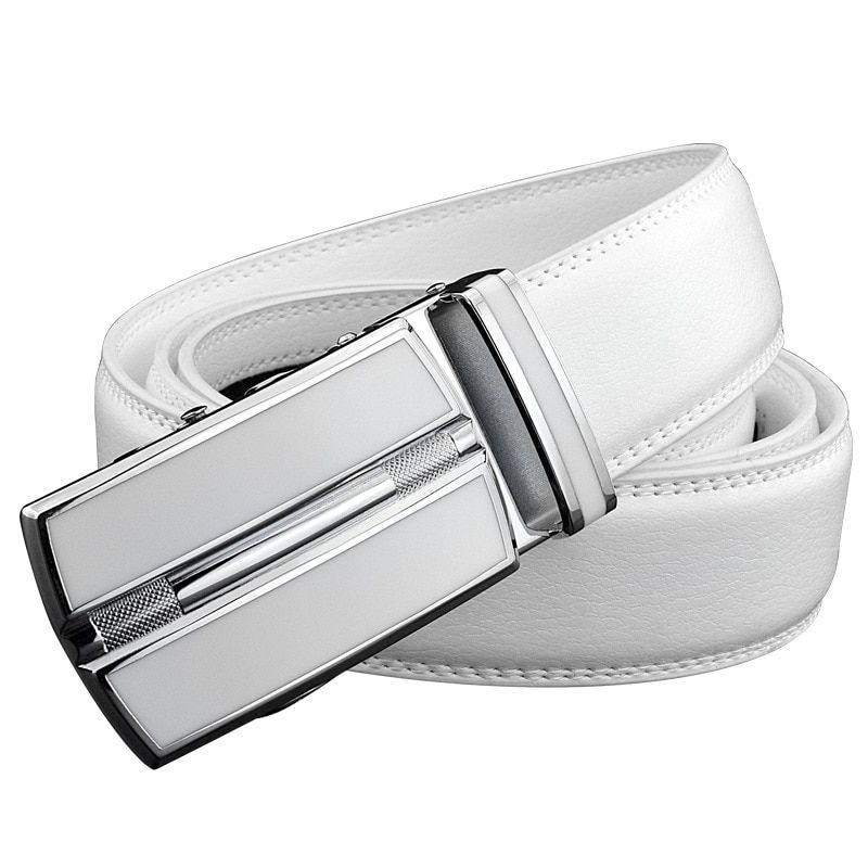Elegant White Color Men Women Unisex Genuine Leather Belt Automatic Buckle Waist Straps for Jeans Famous Brand Designer_voghion.com