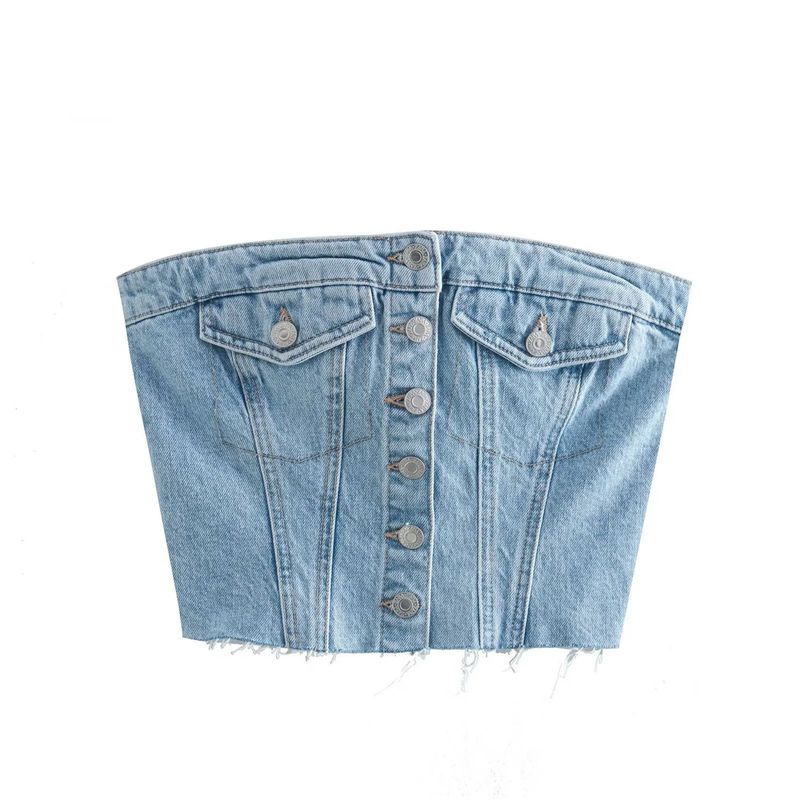Factory direct sale one-piece slim fit fashion denim vest for women_voghion.com