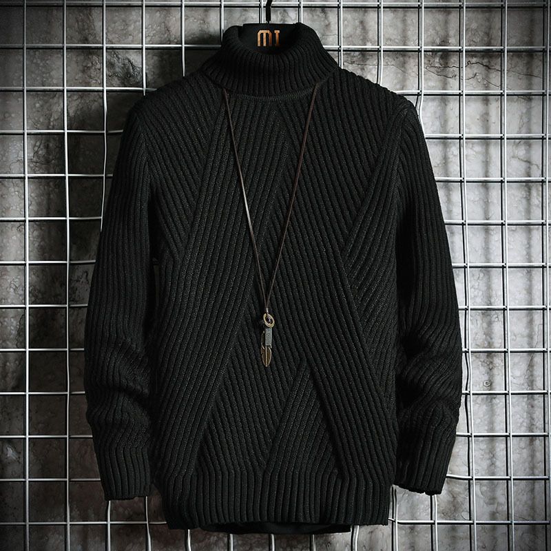 Vêtements pour hommes hiver nouveau coréen épaissi pull à col roulé pour hommes étudiant chaud rayé en diagonale pull tricoté tendance hommes_voghion.com