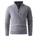 Maglione da uomo in maglia con cerniera a un quarto – Pullover termico invernale con collo alto e cuciture testurizzate (L-3XL, vestibilità slim, finitura lavata, grigio/blu navy intenso)_voghion.com