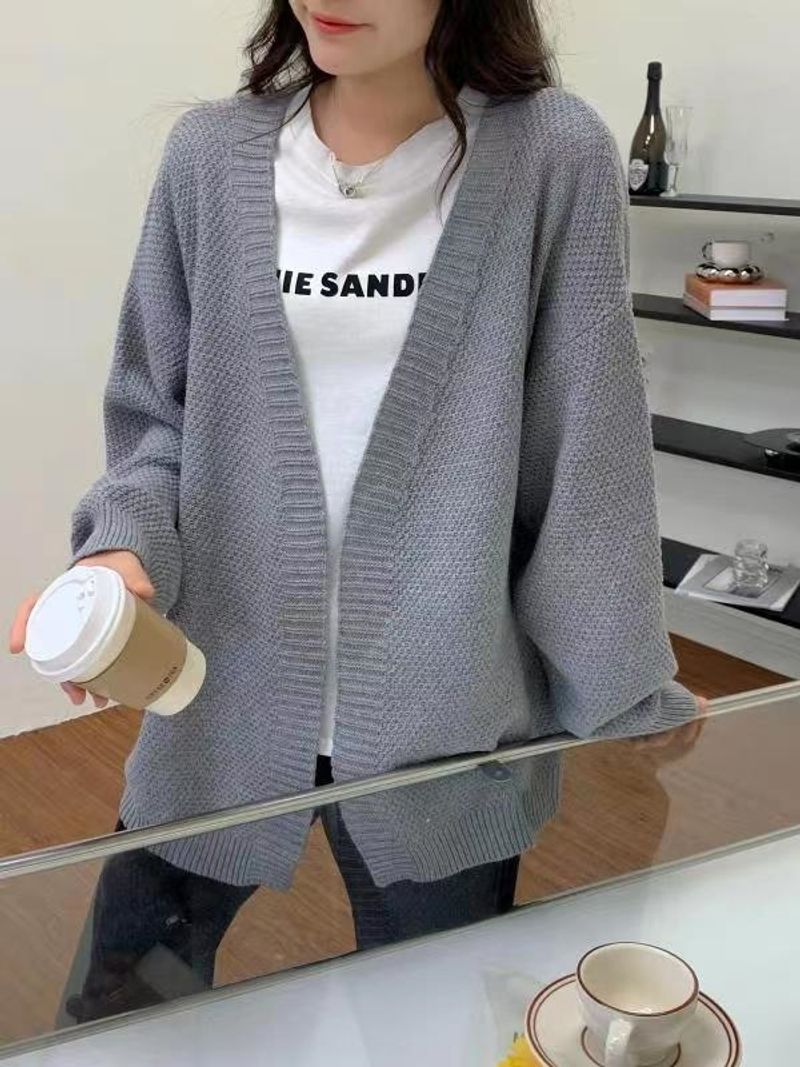 K Neue Damen-Strickjacke im französischen Vintage-Stil, grob gestrickter, lockerer und lässiger Mantel mittlerer Länge._voghion.com