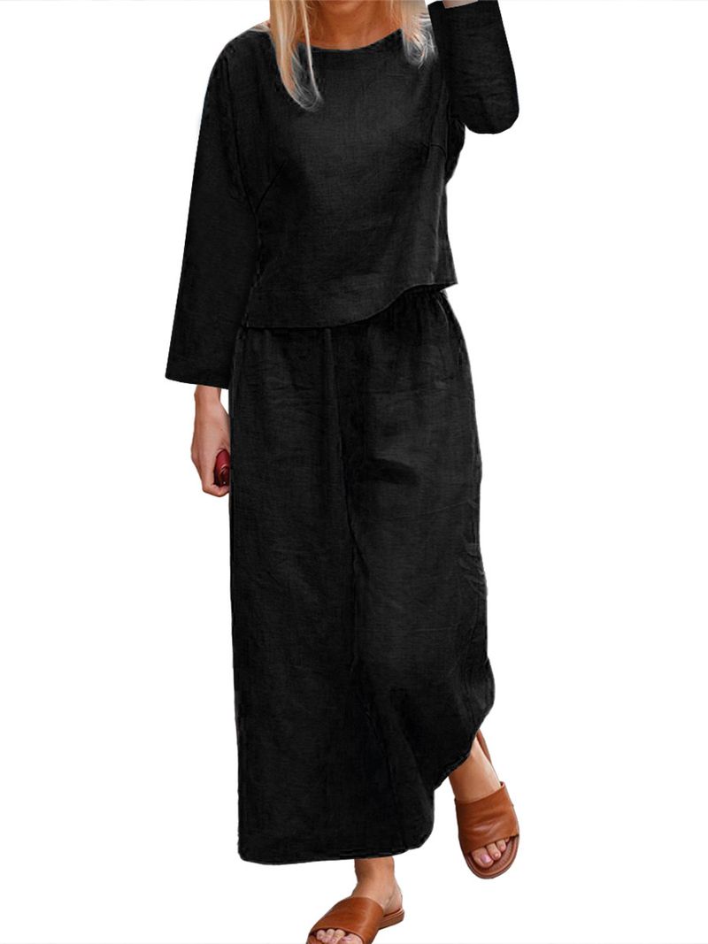 Damenmode-Anzug in Übergröße, lockeres einfarbiges Hemd und Hose, zweiteiliges Set_voghion.com