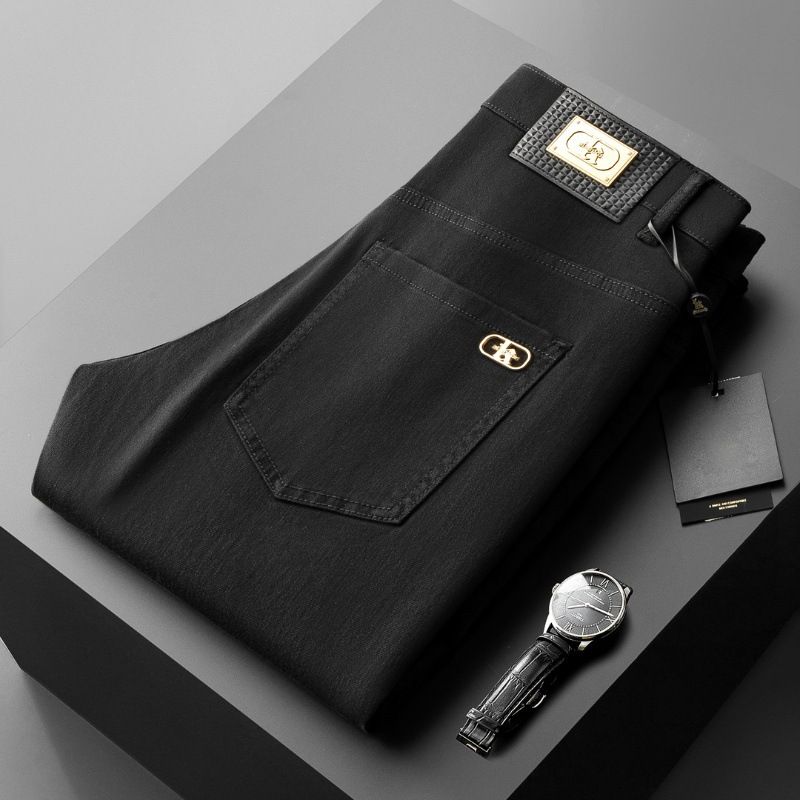 Abbigliamento da uomo Tessuto a tre prove antivegetativo estate sottile jeans da uomo slim piccolo dritto elastico per il tempo libero tendenza tutto-fiammifero bianco_voghion.com