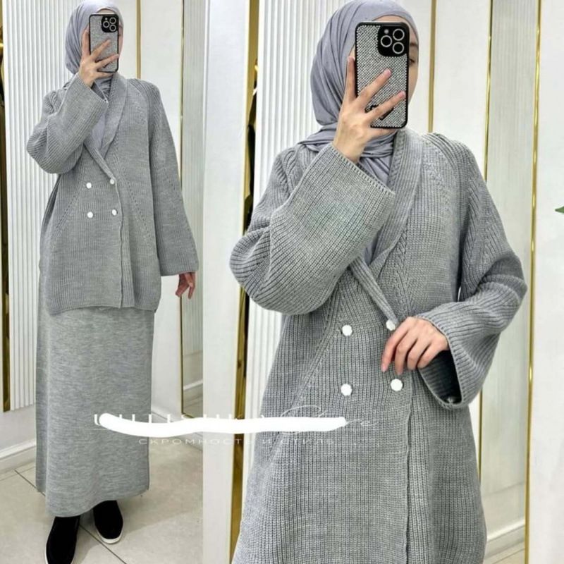 Women's Clothing Knitwear Two-Piece Set - Long Sleeve V-Neck Sweater & Dress Combo | Casual Elegant Outfit For Fall | Loose Fit & Breathable Fabric_voghion.com
