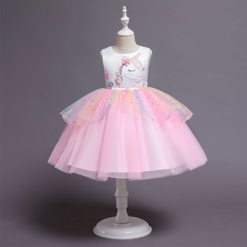 Kinder formale flauschige Prinzessin Mädchen d, Trailing Blume Kinderkleidung, mittlere und große Leistung Mesh_voghion.com