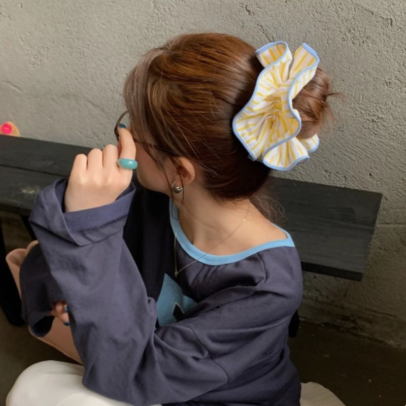 Anello per capelli a righe giallo tramonto di Berlino, accessorio di alta qualità da donna per chignon francese, taglia extra large, stile coreano_voghion.com