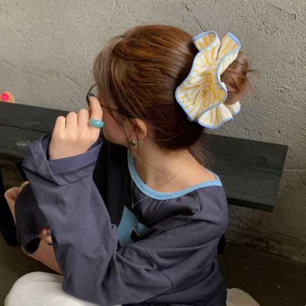 Anello per capelli a righe giallo tramonto di Berlino, accessorio di alta qualità da donna per chignon francese, taglia extra large, stile coreano_voghion.com