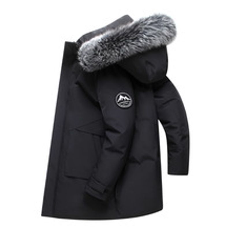 Doudoune pour hommes jeunes et d'âge moyen Doudoune mi-longue pour hommes grand col en fourrure à capuche manteau extérieur chaud et résistant au froid_voghion.com