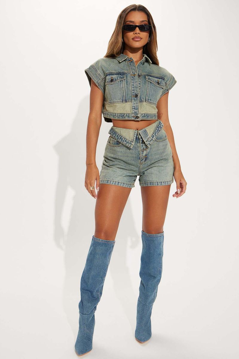 Women's Stretch Denim Two-Piece Set - Fashion Matching Outfit, Casual Leisure Suit​​_voghion.com