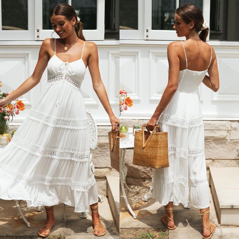 Sommer Neue Frauen Boho Kleid Mode Spaghetti Strap Weiß Strand Party Kleid Robe Femme 2025 Elgeant Casual Weibliche Vestidos_voghion.com
