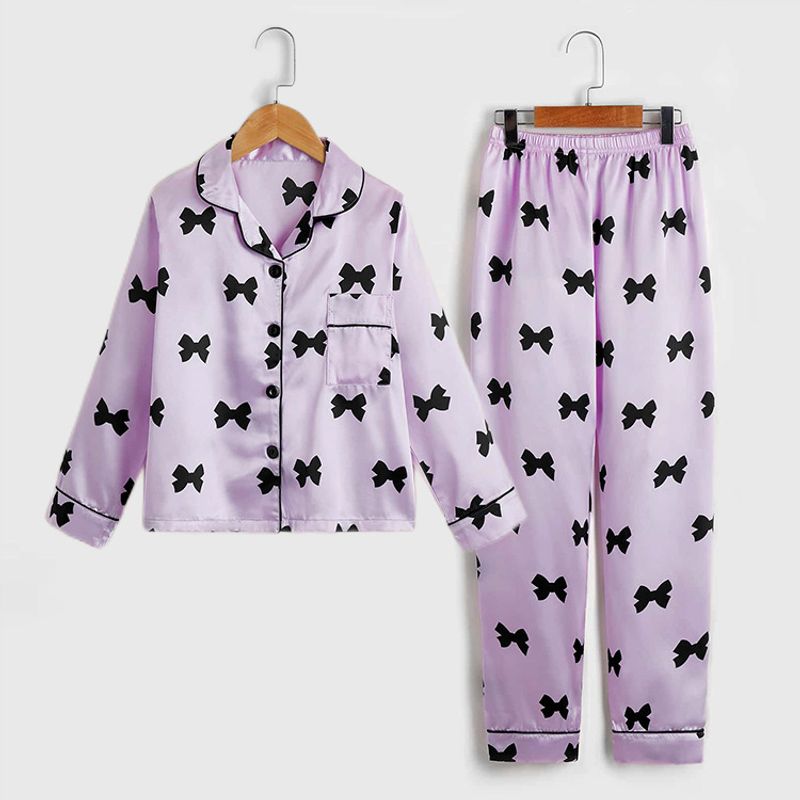 Conjunto de pijamas para niños, otoño, imitación de seda, Color Ding, manga larga, ropa de casa para niñas, traje de dos piezas para niños_voghion.com