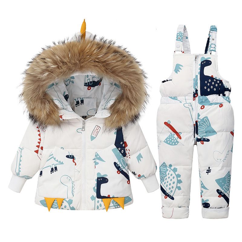 Dinosaur Print Kids Down Jacket & Snowsuit Set - Warm Winter Coat For Boys & Girls Ages 1-6, 90% White Duck Down Filling_voghion.com