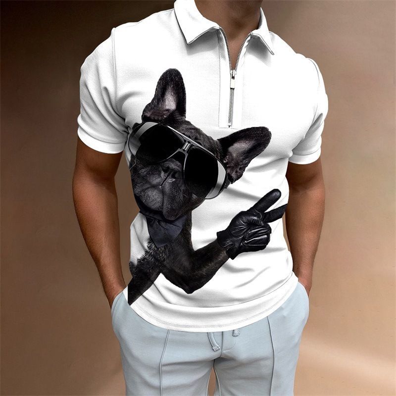 shirt Men's casual lapel T-shirt 3D printing short sleeve POLO men's_voghion.com