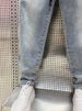 Summer thin men's ripped jeans, loose and trendy cropped with drawstring elastic casual Harlan pants, dad pants_voghion.com