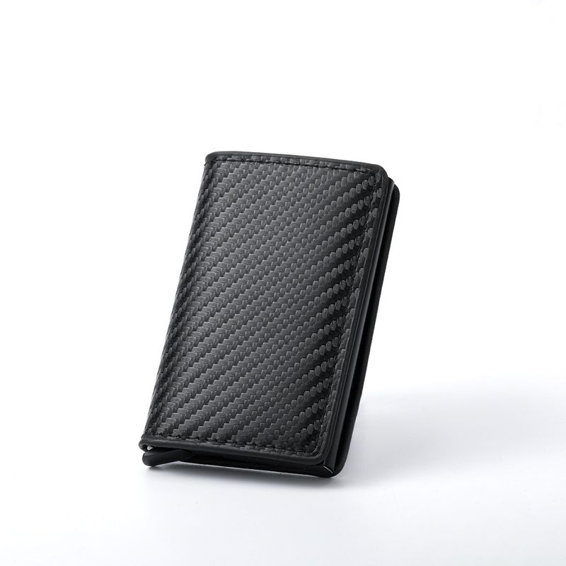Cross-border New Men's Wallet Ultra-thin Carbon Fiber RFID Card Bag Automatic Elastic Card Aluminum Alloy Card Bag Wallet_voghion.com