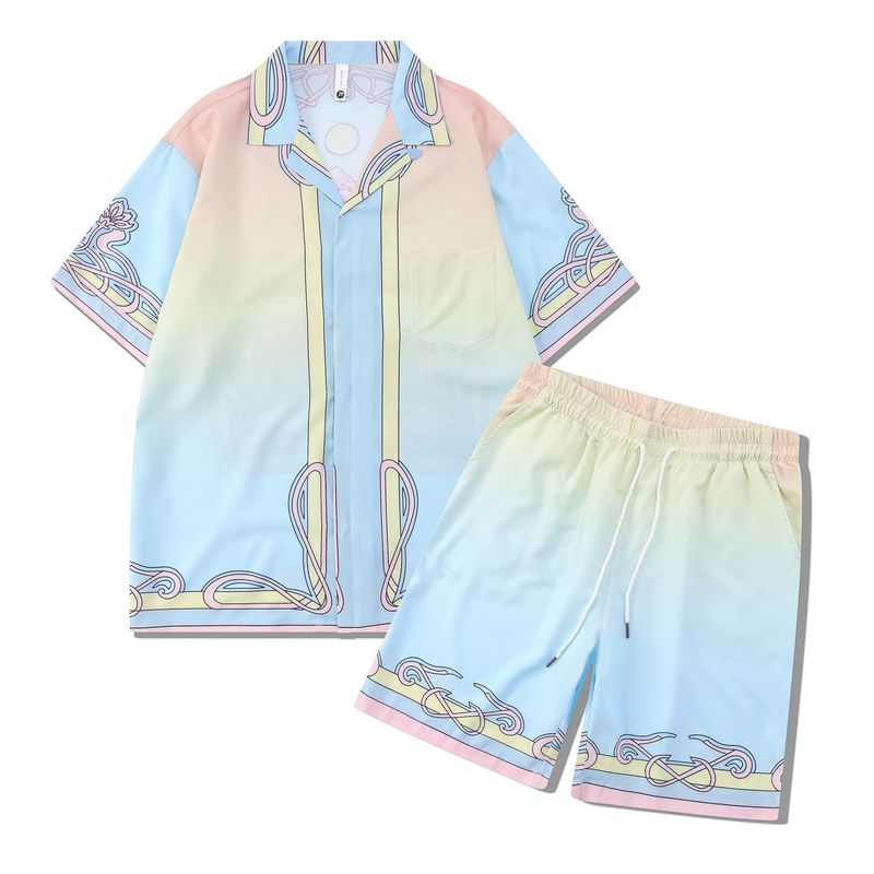 Herretøj high street blomstret skjortedragt VTG let luksus skjorte casual cardigan shorts matchende mænd_voghion.com