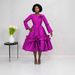 Plus Size Women's Dress With 3D Floral Embroidery, Flared Sleeves & Ruffled Hem – Elegant A-Line Evening Gown In Fuchsia_voghion.com