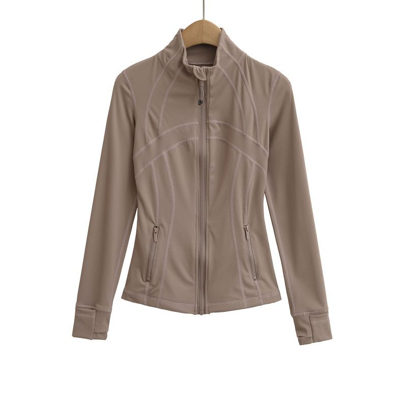 Giacca corta da donna con collo alto, maniche lunghe, cuciture yoga, vita sottile_voghion.com