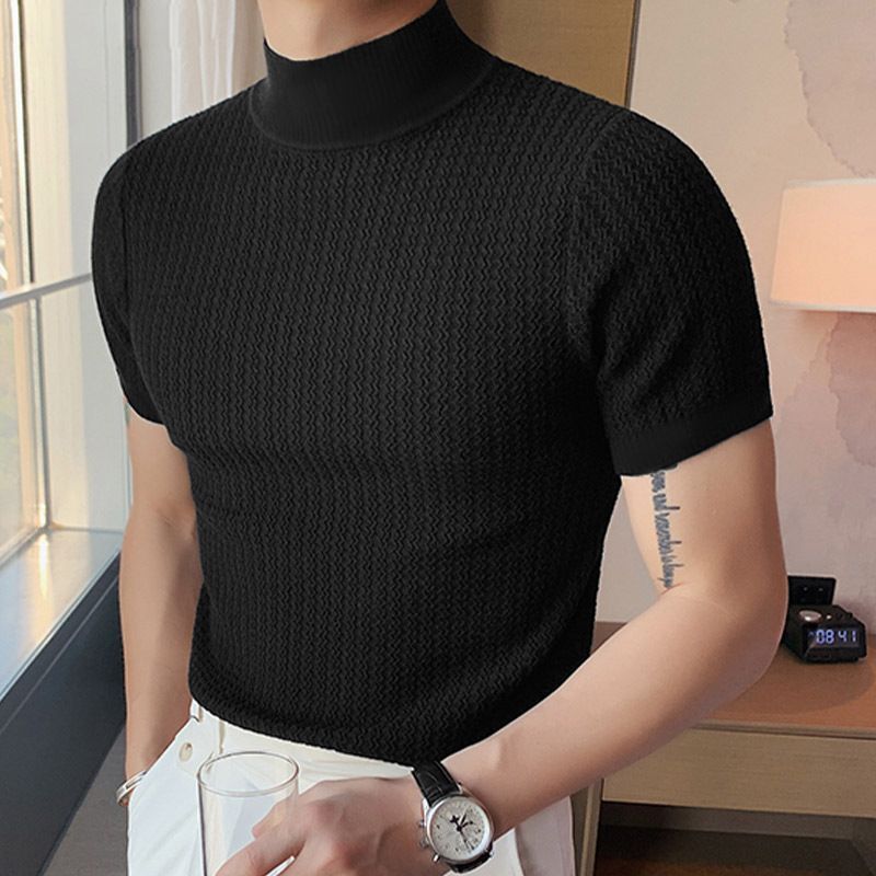 Vêtements pour hommes vente chaude haut à manches courtes extensible serré polo pour hommes t-shirt d'été en tricot épais pour hommes_voghion.com