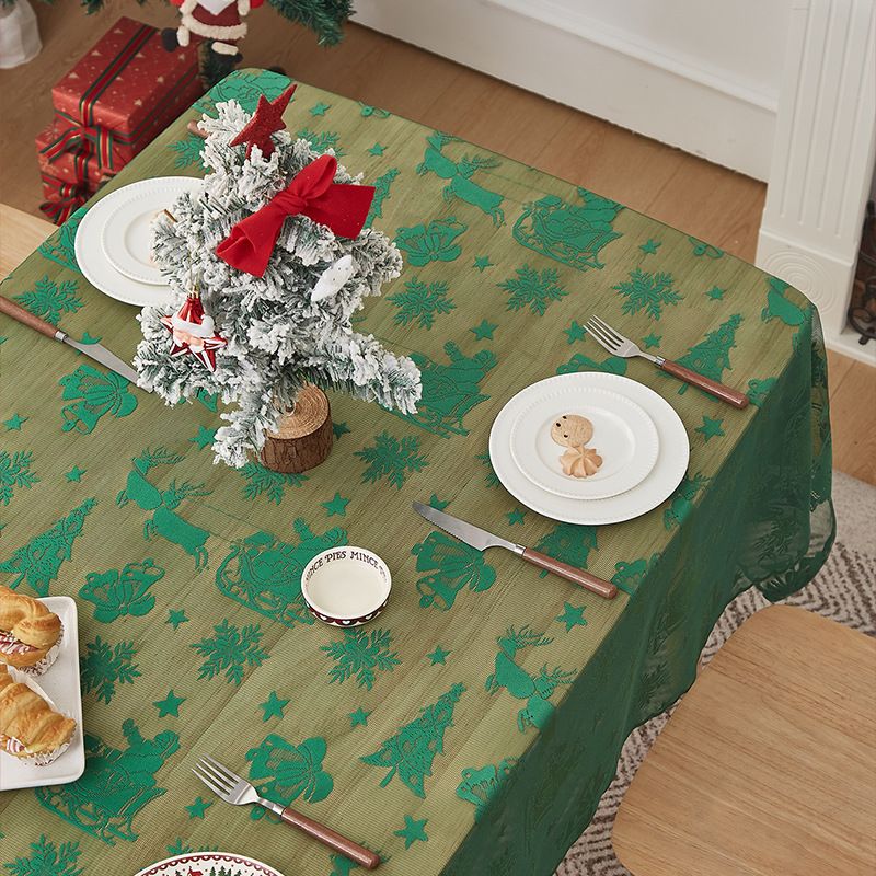 Camino de mesa navideño: Juego de manteles navideños de encaje rojo y verde (poliéster, 2 piezas, rectangular, 140 x 100 cm/140 x 230 cm, estilo americano)_voghion.com