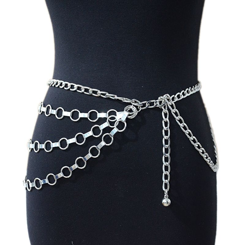 Cinturón informal para mujer, cadena de cintura con borlas de moda punk, cadena decorativa ajustada de metal para mujer_voghion.com