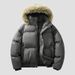 Cappotto invernale da uomo con cappuccio di pelliccia staccabile – Giacca imbottita in cotone spesso, parka caldo e ampio per il freddo (nero, cachi, grigio scuro)_voghion.com
