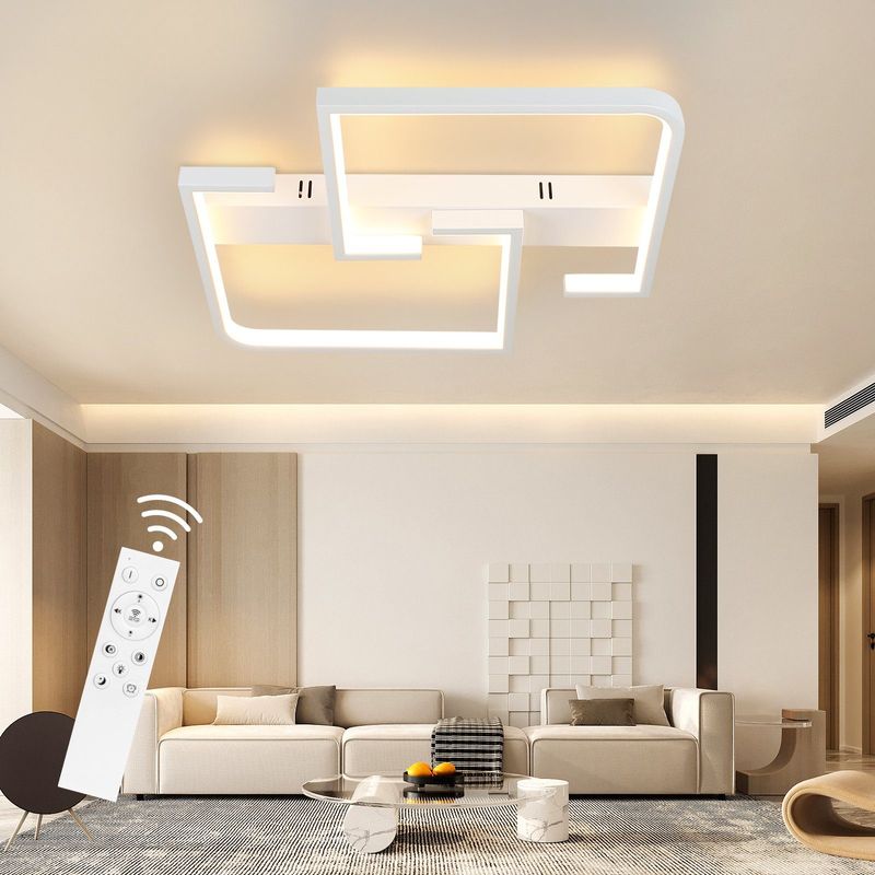 Deckenlampe LED Deckenleuchte Weiß - 45W Dimmbar Mit Fernbedienung 60CM Wohnzimmerlampe Aus Metall Modernes Design Schlafzimmerlampe Für Arbeitszimmer_voghion.com