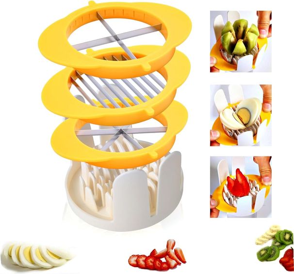 3-In-1 Egg Slicer With Blades, Stainless Steel Egg Cutter For Hard Boiled Eggs, Multi-purpose Food Slicer To Cut Fruits Into Fourth Sixth Or Slices,_voghion.com