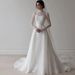 Abito da sposa da donna, abito da sposa in pizzo lucido ed elegante, abito da sposa in raso con maniche lunghe – Abito senza tempo a trapezio con vita alta in bianco avorio_voghion.com