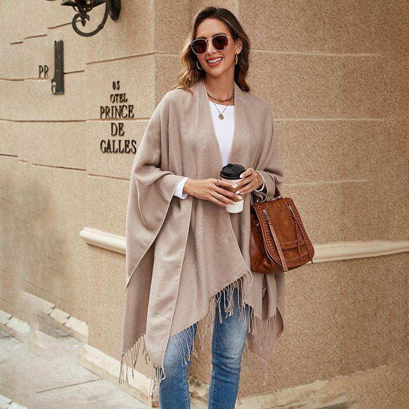 2024 New Warm Sunscreen Sunshade Tassel with Hot Diamond Pearl Plant Solid Color Cape Shawl_voghion.com